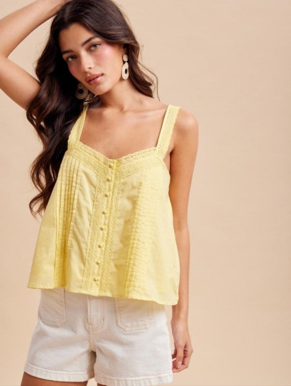 Women's Yellow Lace-Trim Tank Top